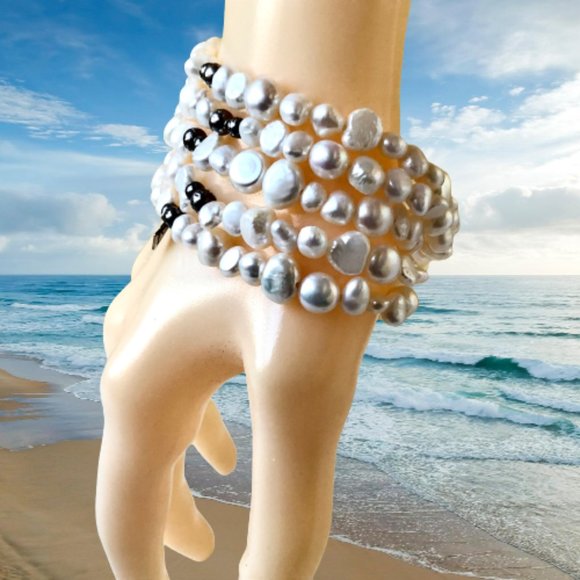 Silpada Goddess Bracelet Freshwater Pearl Sterling Silver Stretch Lot of 5 - Picture 3 of 11